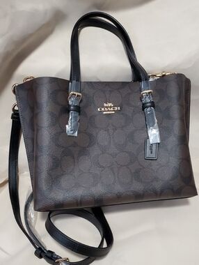 Coach Brown Signature Canvas Satchel with Black Straps